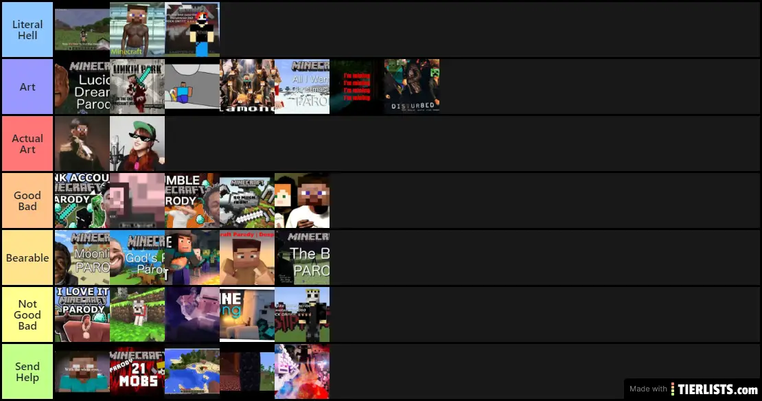 minecraft parody list Tier List Maker - TierLists.com