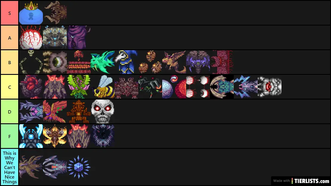 My Terraria Calamity(MM Death Melee) Boss Tierlist, by Difficulty