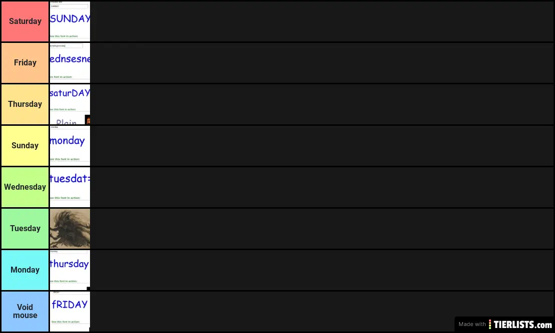 Days of the Week Tier List