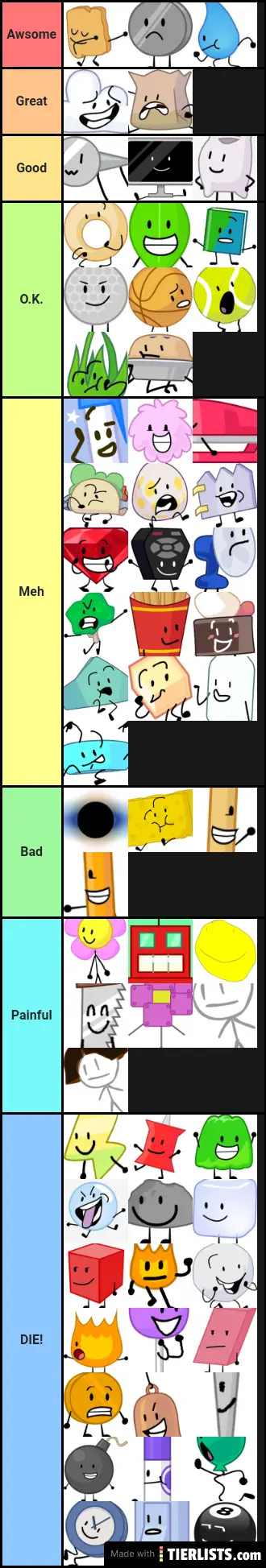 DIE to Awsome bfb characters
