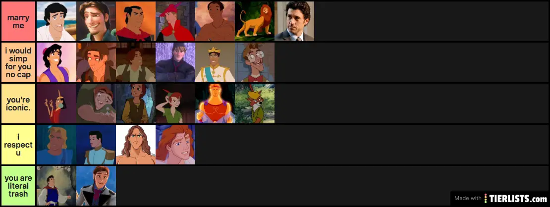 disney princes and honourable mentions