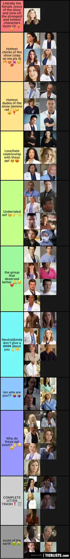 Grey S Anatomy Characters Tier List Maker Tierlists Com Grey S Anatomy Characters Tier List Maker Tierlists Com