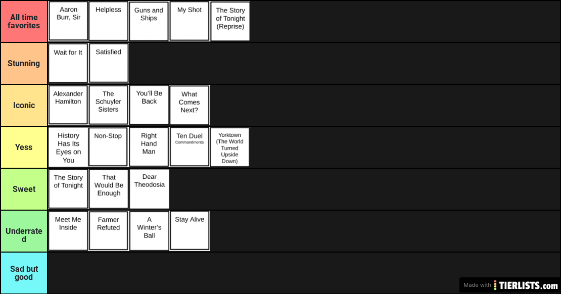 Hamilton hotsell song order