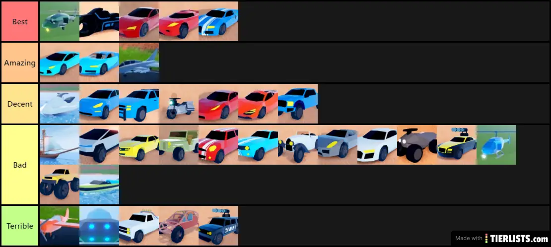 Jailbreak Vehicle Tier List