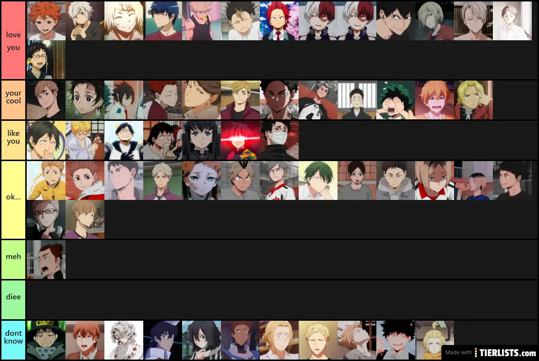 mz character list . i dont watched demon slayer so i dont know the characters but i put them high beacause i dont wanna w