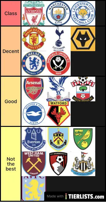 Premier league football clubs this season