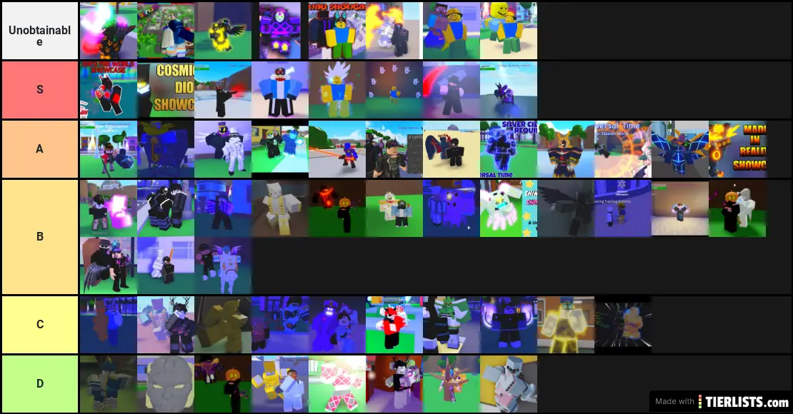 a universal time unobtainable tier list