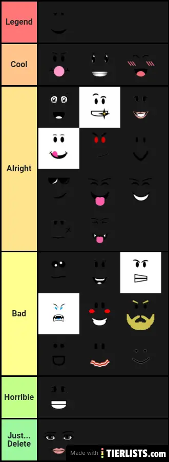 Create a Roblox Animated Faces Tier List - TierMaker