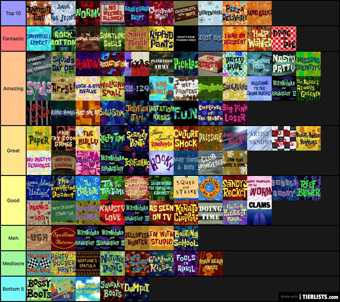 Spongebob Squarepants Seasons 1 3 Episode Tier List Tier List Tierlists Com