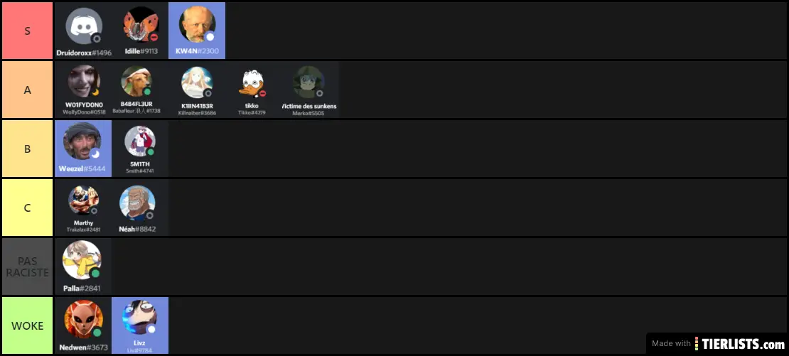 TIER LIST DU RACISME