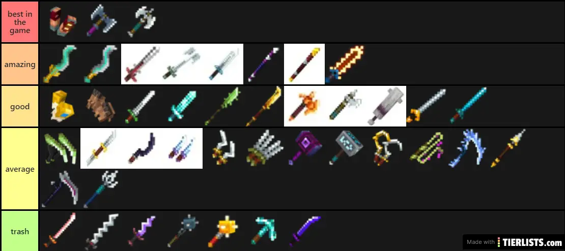 tierlist of every minecraft dungeons melee weapon