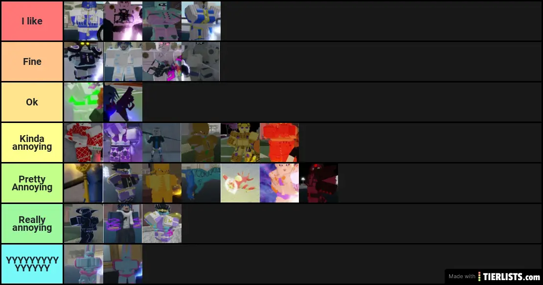 YBA stands not glitched this time i hope Tier List Maker - TierLists.com